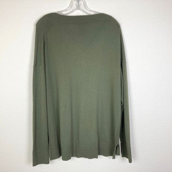 Matty M Women's V-Neck Sweater Size L Green Ribbed Cuff & Waist Side Slits - Picture 4 of 5
